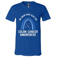 We Wear Dark Blue Colon Cancer Awareness Matching Family Gift V-Neck T-Shirt