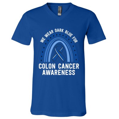 We Wear Dark Blue Colon Cancer Awareness Matching Family Gift V-Neck T-Shirt