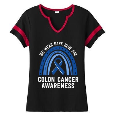 We Wear Dark Blue Colon Cancer Awareness Matching Family Gift Ladies Halftime Notch Neck Tee