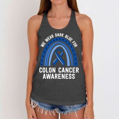 We Wear Dark Blue Colon Cancer Awareness Matching Family Gift Women's Knotted Racerback Tank