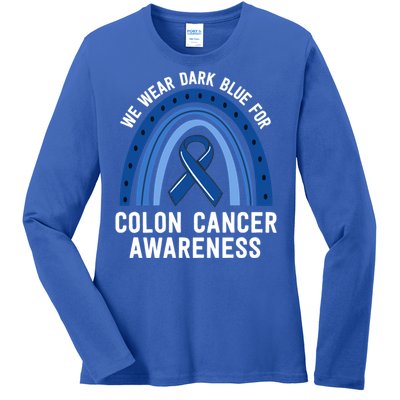 We Wear Dark Blue Colon Cancer Awareness Matching Family Gift Ladies Long Sleeve Shirt