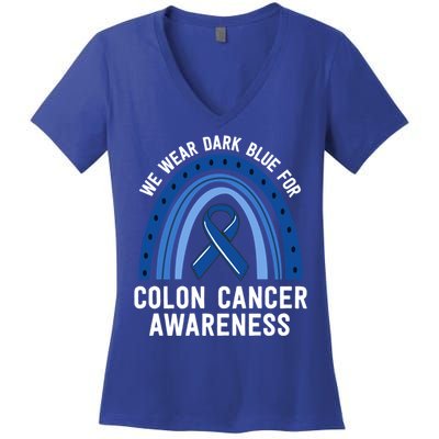 We Wear Dark Blue Colon Cancer Awareness Matching Family Gift Women's V-Neck T-Shirt