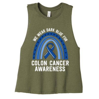 We Wear Dark Blue Colon Cancer Awareness Matching Family Gift Women's Racerback Cropped Tank