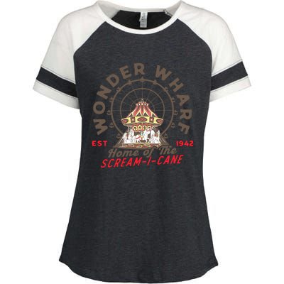 Wonder Wharf Est 1942 Home Of The Scream I Cane Enza Ladies Jersey Colorblock Tee