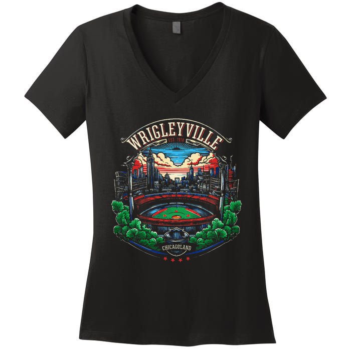 Wrigleyville Wrigleyville Est. 1914 Women's V-Neck T-Shirt