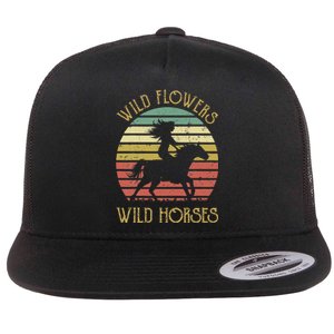 Wild West Flowers Wild Horses Western Cowgirl Country Music Gift Flat Bill Trucker Hat