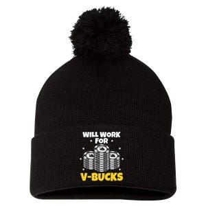 Will Work For Bucks V Gaming Gifts For Rpg Gamers Pom Pom 12in Knit Beanie