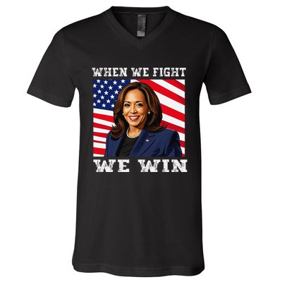 When We Fight We Win American Flag Usa Kamala Harris V-Neck T-Shirt