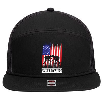 Wrestler Wrestling Fans American Flag Gift 7 Panel Mesh Trucker Snapback Hat