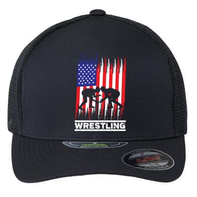 Wrestler Wrestling Fans American Flag Gift Flexfit Unipanel Trucker Cap