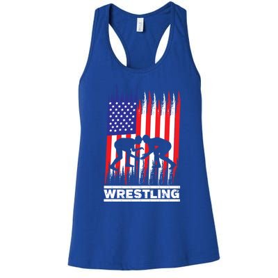 Wrestler Wrestling Fans American Flag Gift Women's Racerback Tank