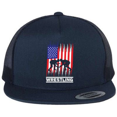 Wrestler Wrestling Fans American Flag Gift Flat Bill Trucker Hat