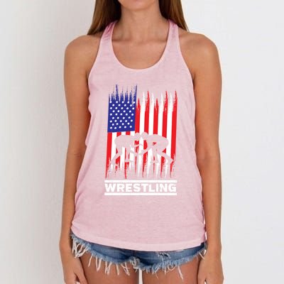 Wrestler Wrestling Fans American Flag Gift Women's Knotted Racerback Tank