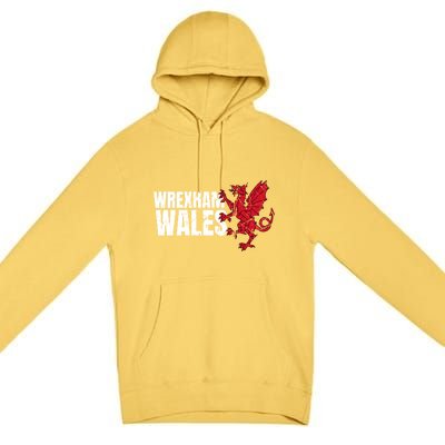 Wrexham Wales Flag Welsh Dragon Sports Urban Vintage Gift Premium Pullover Hoodie