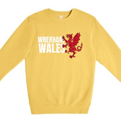 Wrexham Wales Flag Welsh Dragon Sports Urban Vintage Gift Premium Crewneck Sweatshirt