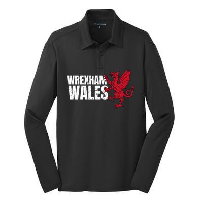 Wrexham Wales Flag Welsh Dragon Sports Urban Vintage Gift Silk Touch Performance Long Sleeve Polo