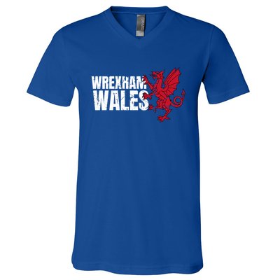 Wrexham Wales Flag Welsh Dragon Sports Urban Vintage Gift V-Neck T-Shirt