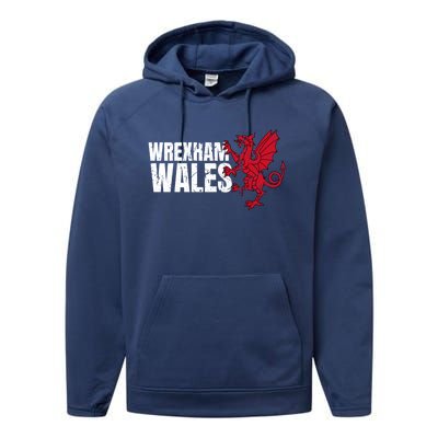 Wrexham Wales Flag Welsh Dragon Sports Urban Vintage Gift Performance Fleece Hoodie