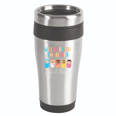 Will Work For Snuggles Labor & Delivery Nurse Baby 16oz Travel Tumbler