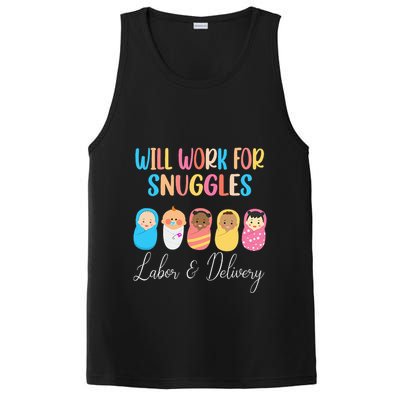 Will Work For Snuggles Labor & Delivery Nurse Baby PosiCharge Competitor Tank