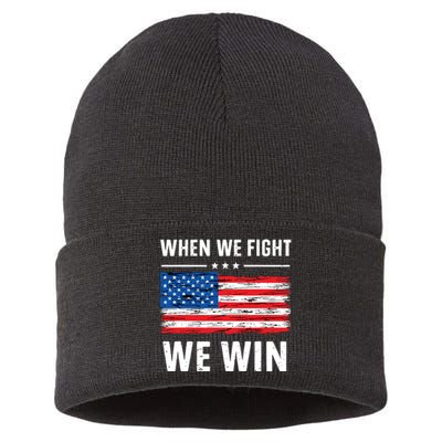 When We Fight We Win American Flag Usa Politics Quote Sustainable Knit Beanie