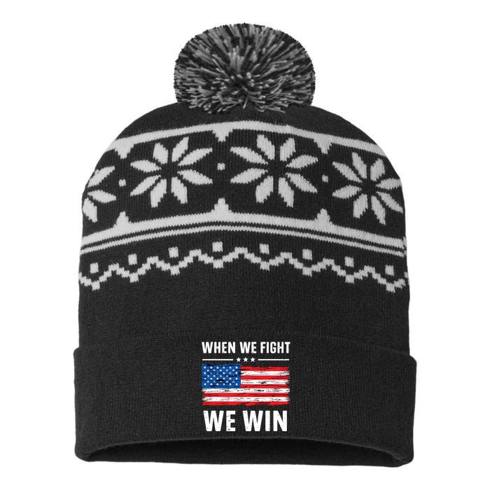 When We Fight We Win American Flag Usa Politics Quote USA-Made Snowflake Beanie