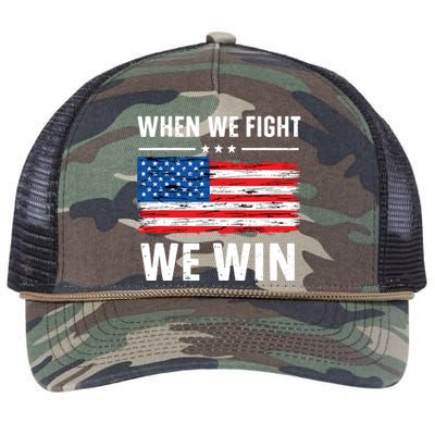 When We Fight We Win American Flag Usa Politics Quote Retro Rope Trucker Hat Cap