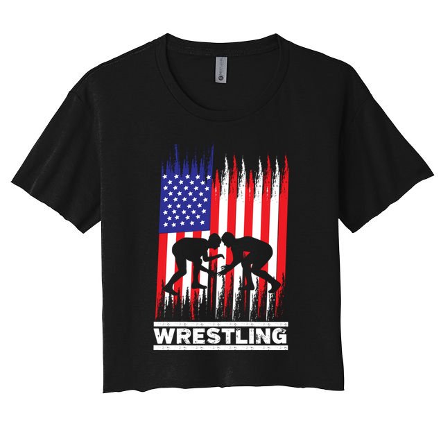 Wrestler Wrestling Fans American Flag Men Women Gift Crop Top