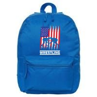 Wrestler Wrestling Fans American Flag Men Women Gift 16 in Basic Backpack