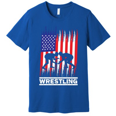 Wrestler Wrestling Fans American Flag Men Women Gift Premium T-Shirt