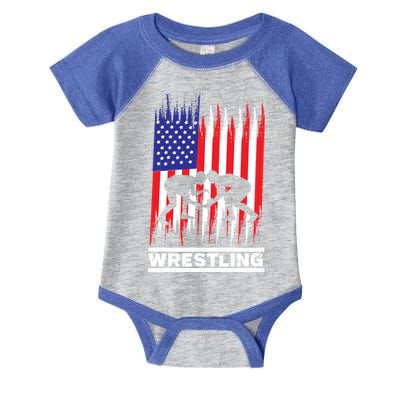 Wrestler Wrestling Fans American Flag Men Women Gift Infant Baby Jersey Bodysuit