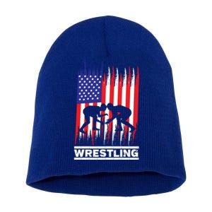 Wrestler Wrestling Fans American Flag Men Women Gift Short Acrylic Beanie