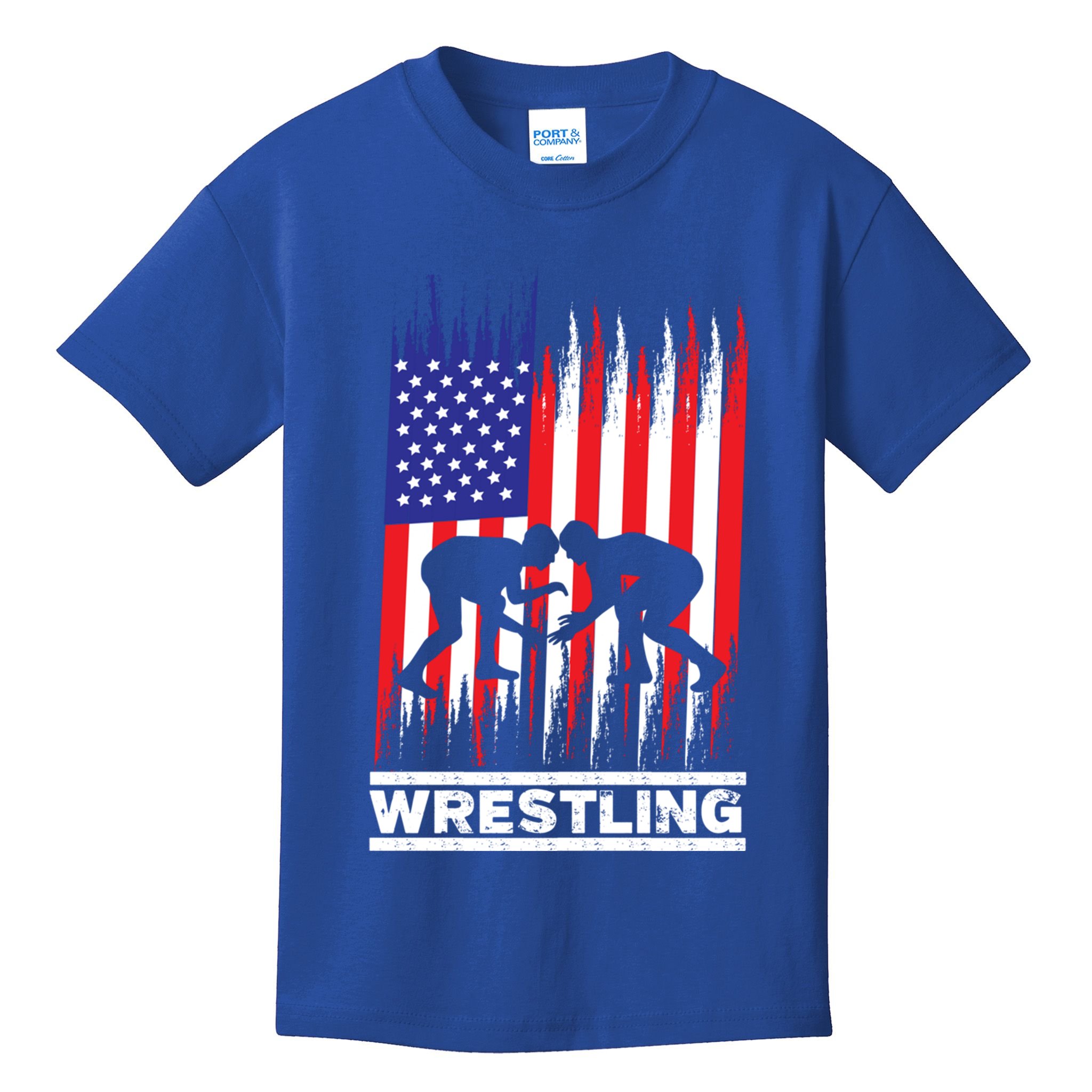 Wrestler Wrestling Fans American Flag Men Women Gift Kids T-Shirt