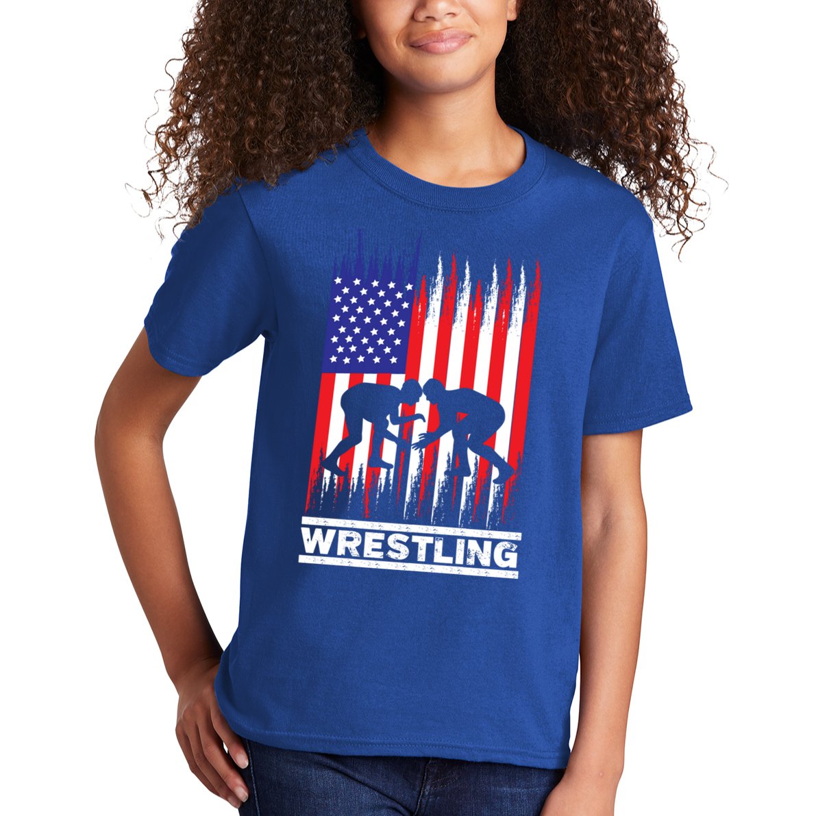 Wrestler Wrestling Fans American Flag Men Women Gift Kids T-Shirt