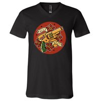 Wild West Floral Gun V-Neck T-Shirt