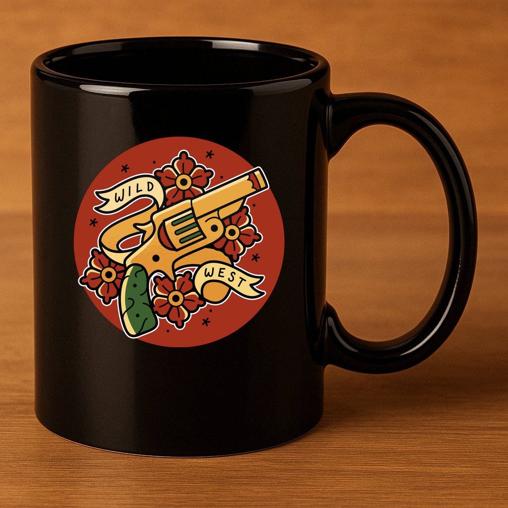 Wild West Floral Gun 11oz C Handle Ceramic Mug