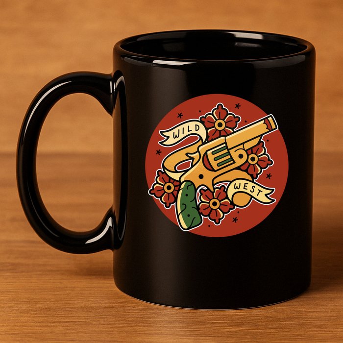 Wild West Floral Gun 11oz C Handle Ceramic Mug