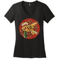 Wild West Floral Gun Women's V-Neck T-Shirt