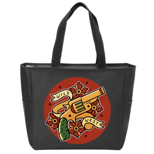 Wild West Floral Gun Zip Tote Bag
