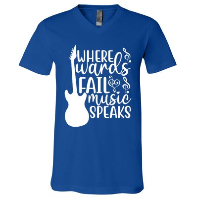 Where Words Fail Music Speaks Great Gift Musical Music Notes Musician Gift V-Neck T-Shirt