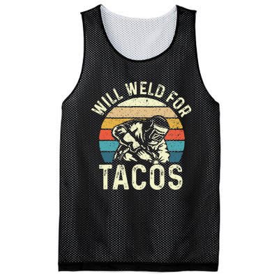 Will Weld For Tacos Welder Steel Worker Metalworking Lover Mesh Reversible Basketball Jersey Tank