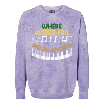 Where Words Fail Music Speaks Gift Musical Music Notes Musician Great Gift Colorblast Crewneck Sweatshirt