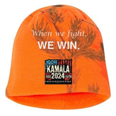 When We Fight We Win. Kamala Harris 2024 Election President Kati - Camo Knit Beanie