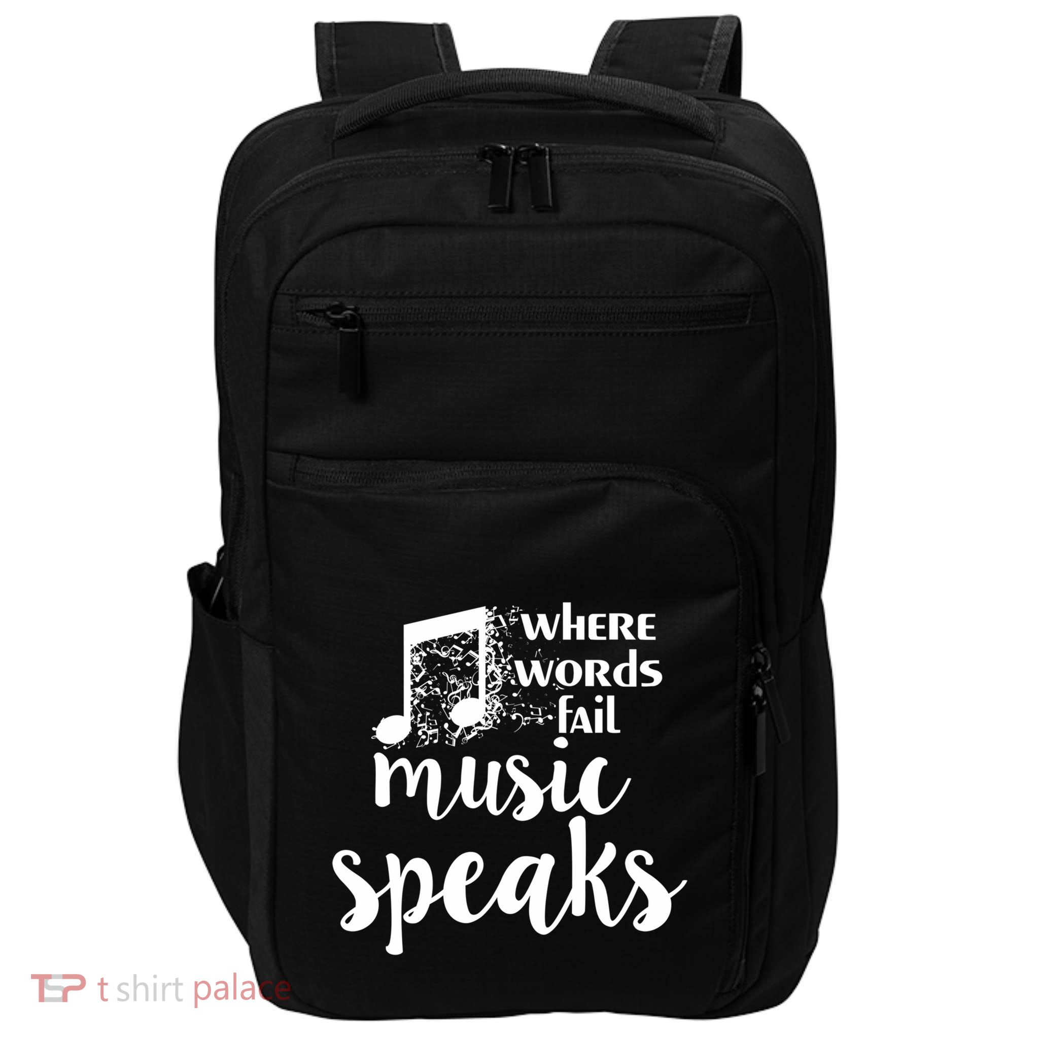 Where Words Fail Music Speaks Musician Teacher Design Funny Gift Impact Tech Backpack