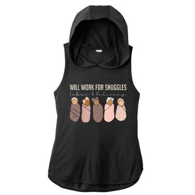 Will Work For Snuggles Labor And Delivery Nurse Funny Ladies PosiCharge Tri-Blend Wicking Draft Hoodie Tank