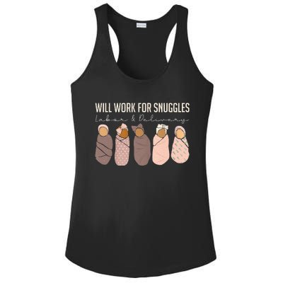 Will Work For Snuggles Labor And Delivery Nurse Funny Ladies PosiCharge Competitor Racerback Tank