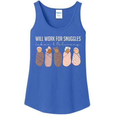 Will Work For Snuggles Labor And Delivery Nurse Funny Ladies Essential Tank