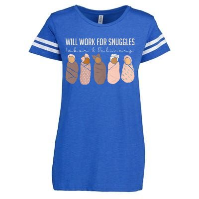 Will Work For Snuggles Labor And Delivery Nurse Funny Enza Ladies Jersey Football T-Shirt