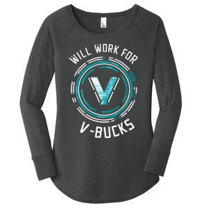 Will Work For Vbucks Battle Royale Gamer Women's Perfect Tri Tunic Long Sleeve Shirt