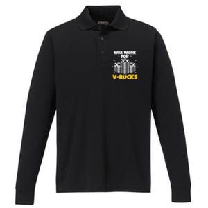 Will Work For Bucks V Gaming Gifts For Rpg Performance Long Sleeve Polo